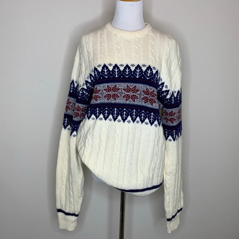 Vintage Jantzen Nordic Sweater Sz Tall Large Cream Blue Burgundy